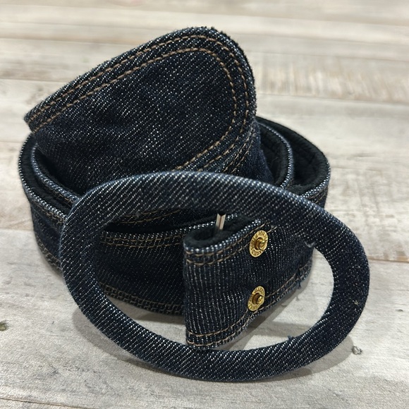 7 For All Mankind Denim Belt Dark Wash Large Oval Buckle Size 26 - Picture 1 of 9